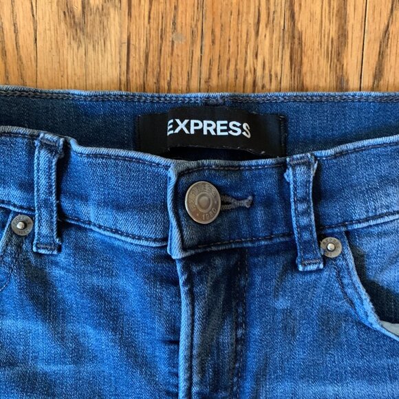 Express Med Wash Legging High Rise Stretch Plus Blue Denim Perfect 6P Short Pet - Picture 6 of 10